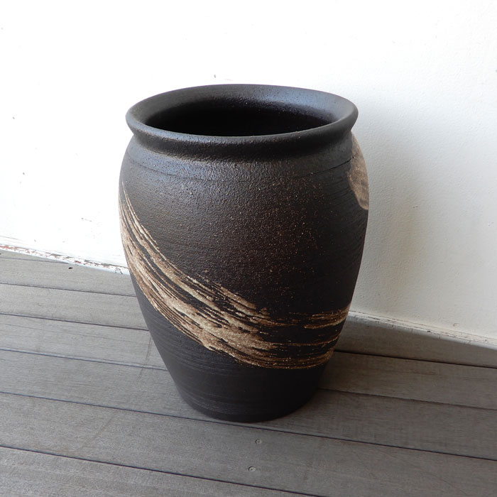 信楽焼 灰釉刷毛目 傘立 傘立て 陶器 直径33×高さ43cm 壺型 傘立て