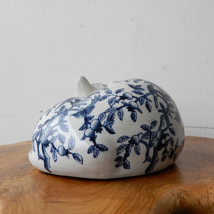 染陶器 猫 赤絵/青花 ねこ ネコ シノワズリ オリエンタル 和モダン