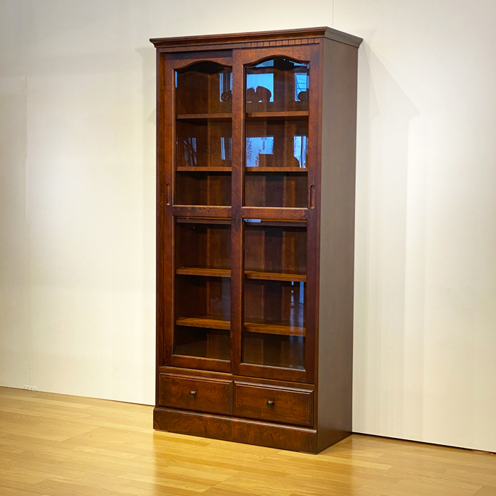 書棚 引戸88 カバ無垢 本棚 日本製 国産家具 クラシック おしゃれ 引戸