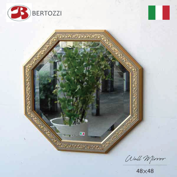 イタリア製 壁掛けミラー グレー48 鏡ミラー 八角形 風水 姿見 壁掛け