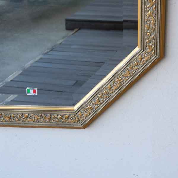 イタリア製 壁掛けミラー グレー48 鏡ミラー 八角形 風水 姿見 壁掛け