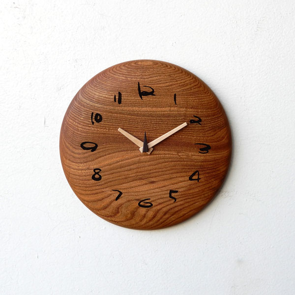 木の時計（スタンド付）ニレ無垢 φ24cm 掛け時計 置き時計 木の時計