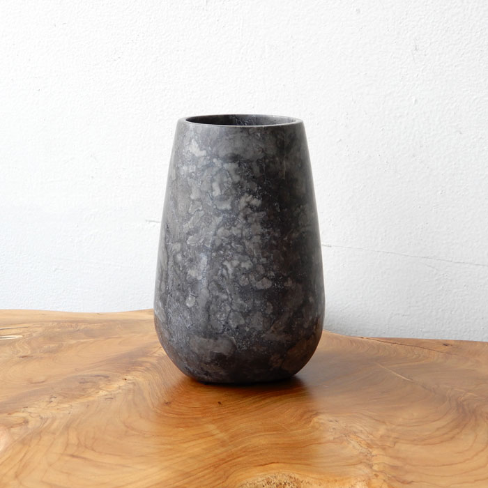 大理石 マーブル 壺 花瓶 黒白模様 木箱付 重厚感 インテリア 骨董 オブジェ マーブルベース L/S 花びん 花器 大理石 マーブルストーンMable Stone