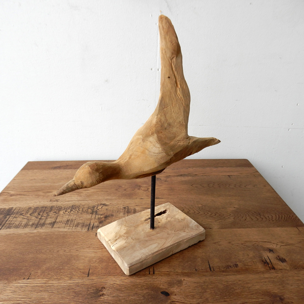 Teak bird A 木彫り 置物 鳥の木彫り 手作り 木製小物 チークウッド