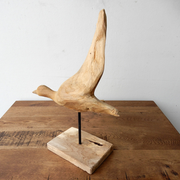Teak bird A 木彫り 置物 鳥の木彫り 手作り 木製小物 チークウッド