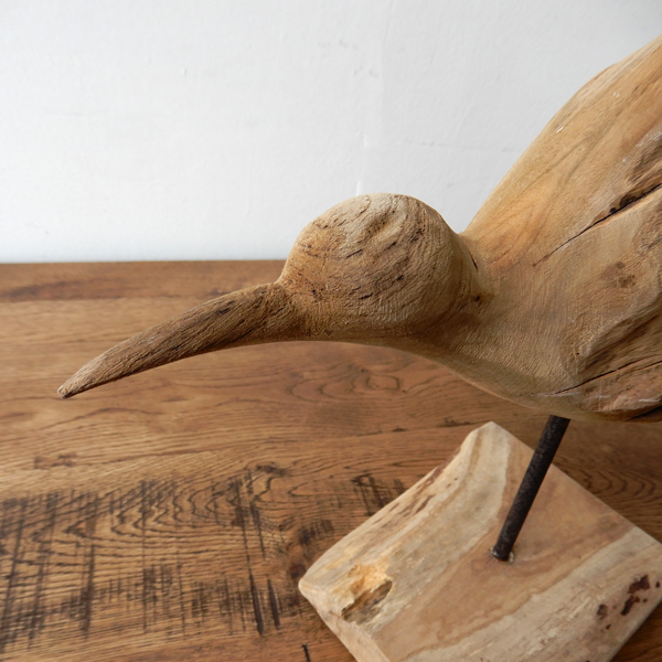 Teak bird B 木彫り 置物 鳥の木彫り 手作り 木製小物 チークウッド