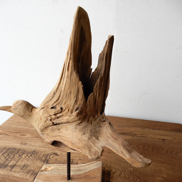 Teak bird B 木彫り 置物 鳥の木彫り 手作り 木製小物 チークウッド