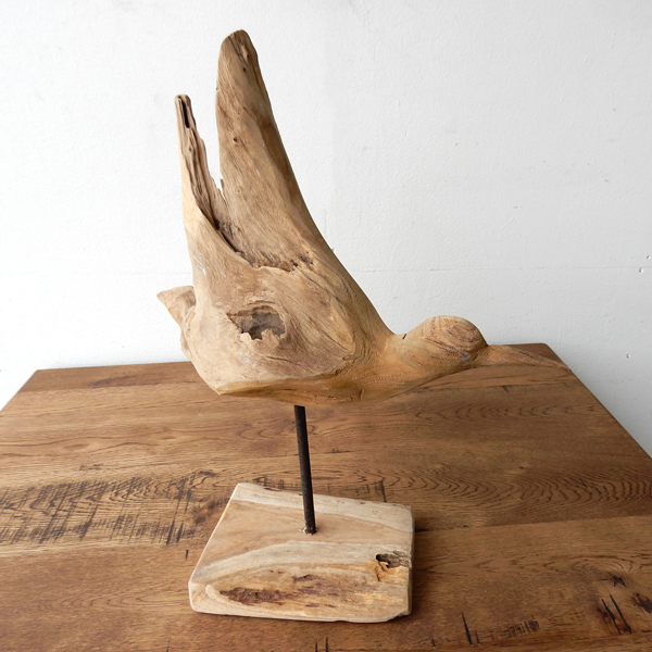 Teak bird B 木彫り 置物 鳥の木彫り 手作り 木製小物 チークウッド