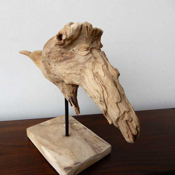 チーク古木 オールドチーク 置物 飾り象 一木一刀作り◇九連象丸彫り（薄） Teak bird C 木彫り 置物 鳥の木彫り 手作り 木製小物 チークウッド