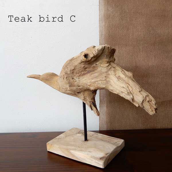 Teak bird A 木彫り 置物 鳥の木彫り 手作り 木製小物 チークウッド