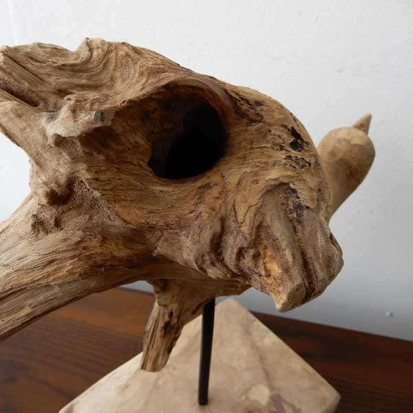 Teak bird C 木彫り 置物 鳥の木彫り 手作り 木製小物 チークウッド