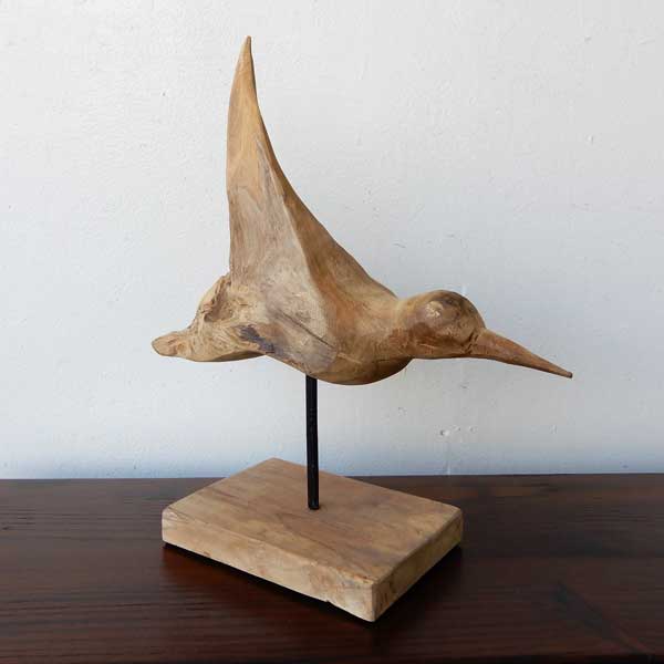 Teak bird D 木彫り 置物 鳥の木彫り 手作り 木製小物 チークウッド