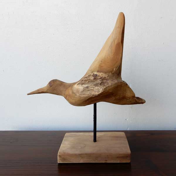 Teak bird D 木彫り 置物 鳥の木彫り 手作り 木製小物 チークウッド