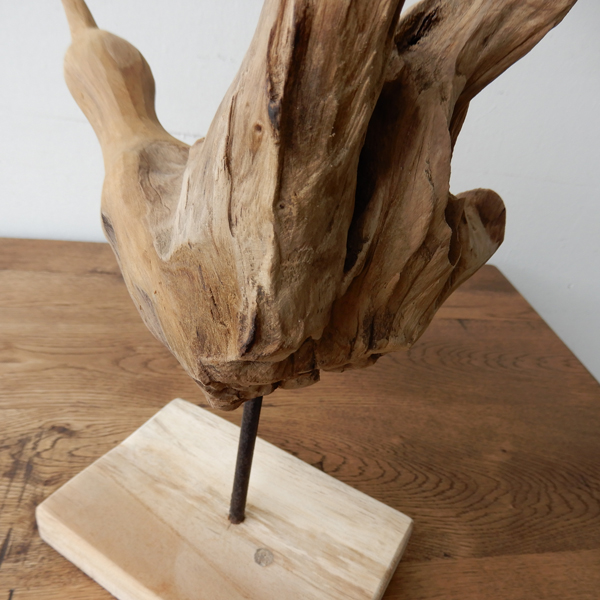Teak bird F 木彫り 置物 鳥の木彫り 手作り 木製小物 チークウッド