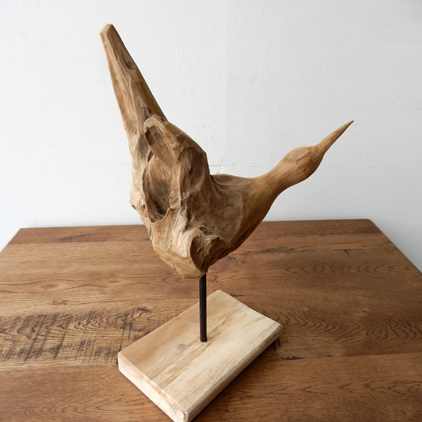 Teak bird F 木彫り 置物 鳥の木彫り 手作り 木製小物 チークウッド