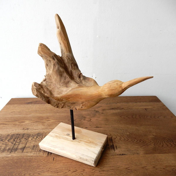 Teak bird F 木彫り 置物 鳥の木彫り 手作り 木製小物 チークウッド