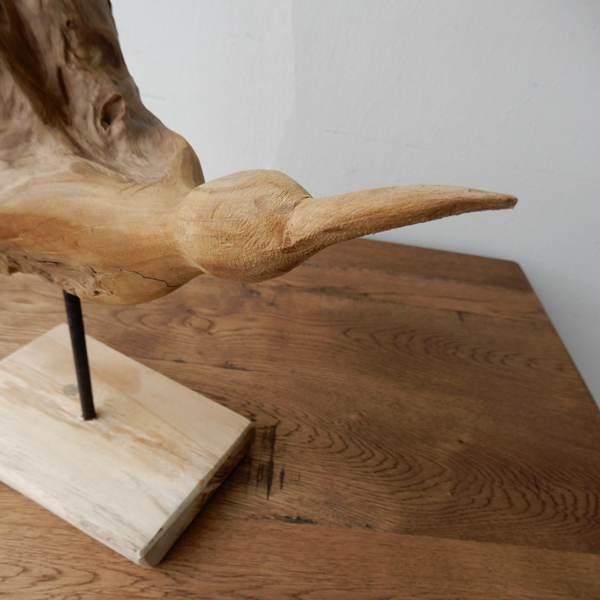 Teak bird F 木彫り 置物 鳥の木彫り 手作り 木製小物 チークウッド