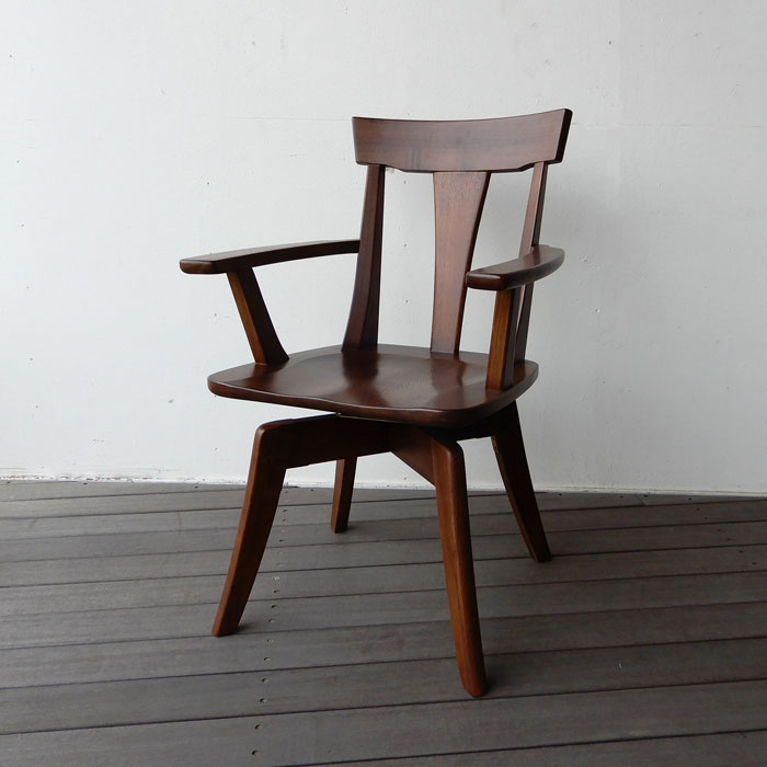 タモ無垢 回転アームチェア ナチュラル ダークブラウン ダイニング