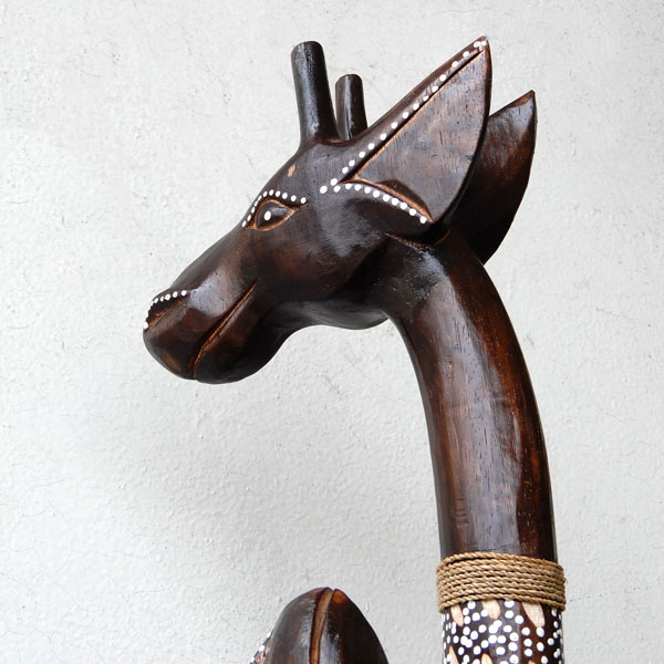 木彫りキリン ペア ドットH200 キリン きりん 麒麟 親子 ジラフ