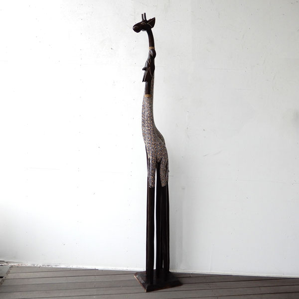 木彫りキリン ペア ドットH200 キリン きりん 麒麟 親子 ジラフ