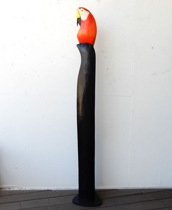 木彫りオウムLレッド オウム parrot パロット スタンドウッド wood