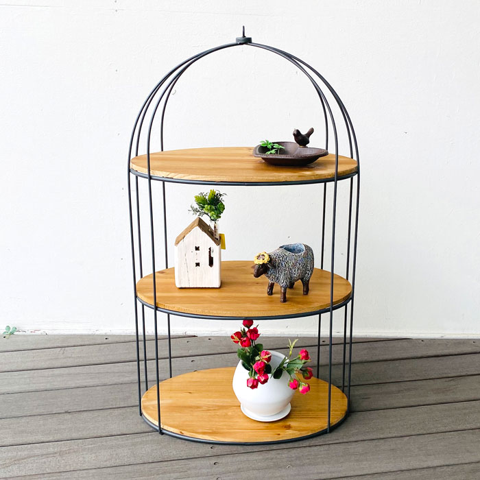 アーチシェルフ 3段シェルフ アイアン ウッド シェルフ アイアン