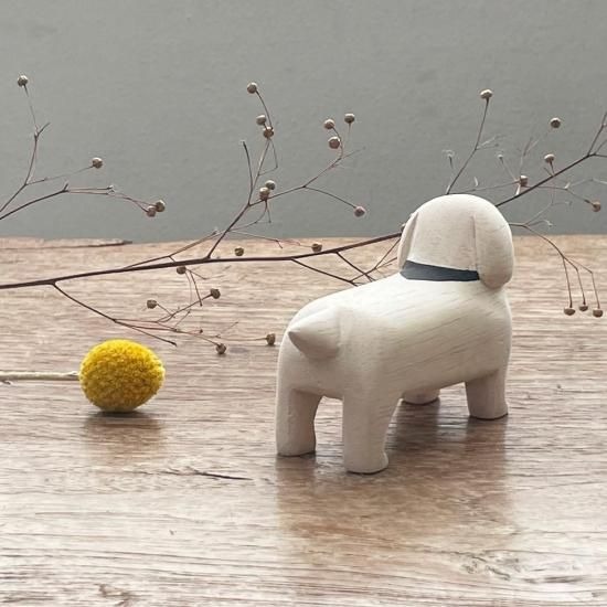 ダックスフンドの木彫り ホワイト ダックスフンド 犬 ワンコ Dog