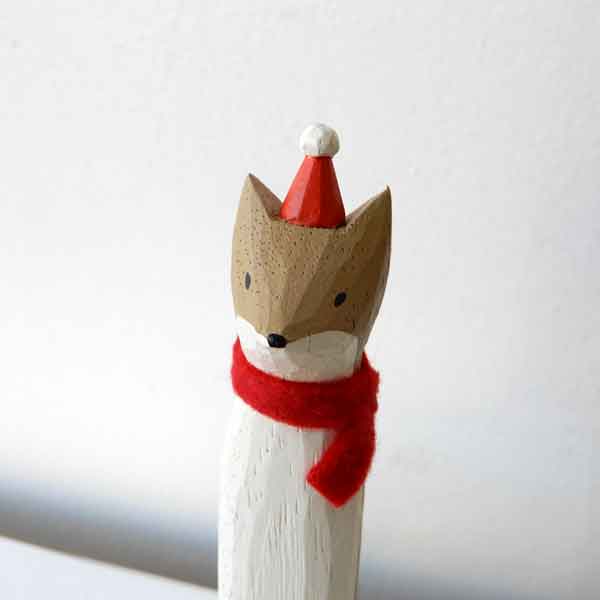 クリスマス 雑貨 X'mas 小物 動物 アニマル 置物 木彫り キツネ ロバ
