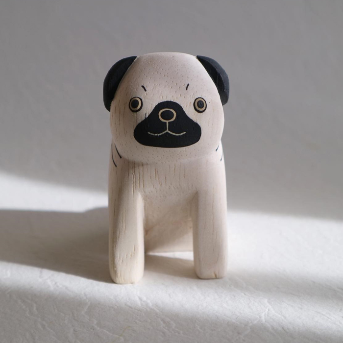 パグ ぱぐ PUG 犬 Dog いぬ ワンコ インテリア 置物 木彫り 木製 動物