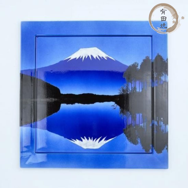 大皿 直径45.5cm 有田 静山作 波鶴 金彩 賀正 正月 飾り皿 皿 食器 プレート 大皿 和食器 スクエア 富士山 逆さ富士 飾り皿 ディナー