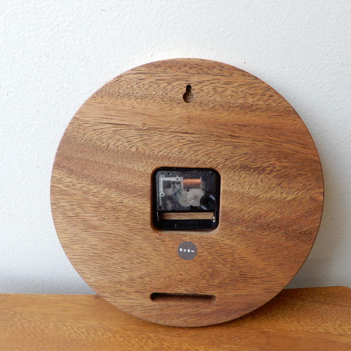 木の時計（スタンド付）モンキーポッド 無垢 φ24cm 掛け時計 置き時計