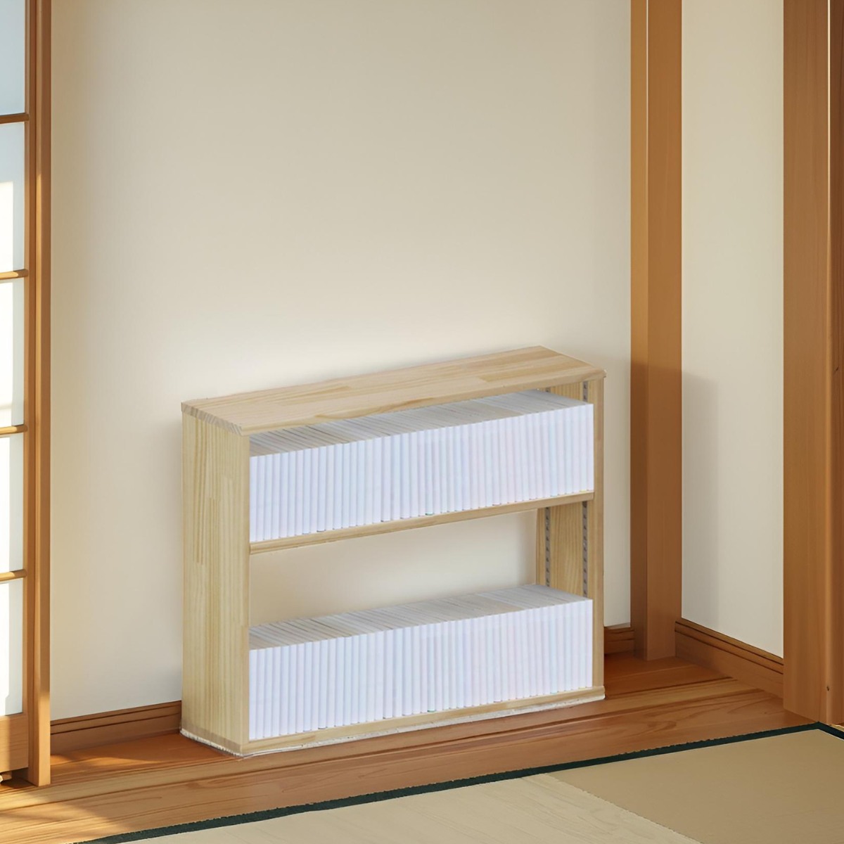パイン材 オーダーシェルフ（可動棚板1枚/日の字型) 幅210〜300mm×高