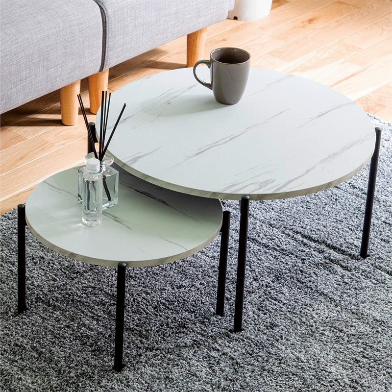 爆買】ネストテーブル 大理石調 幅60cm センターテーブル ローテーブル