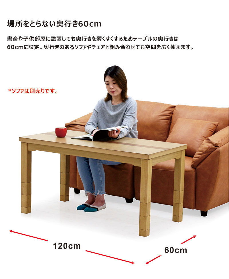 こたつテーブル ハイタイプ 長方形 120 こたつ布団 2点セット 高さ調整