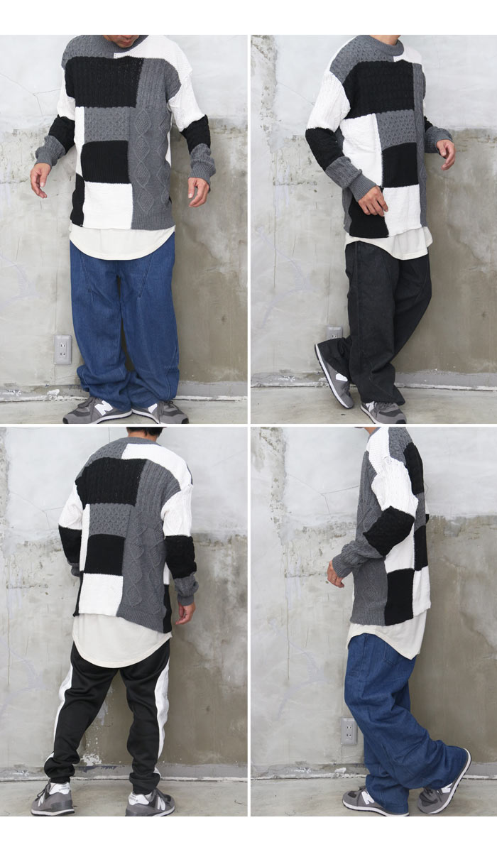 配色切替ニット メンズ 配色ニット 切替ニット 切り替えニット