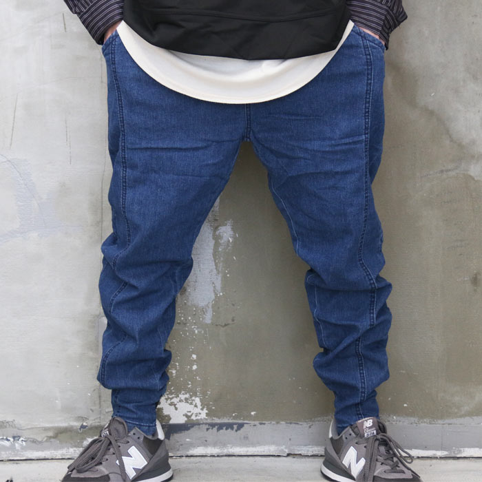 裾リブテーパードパンツ メンズ ストレッチパンツ 裾リブパンツ