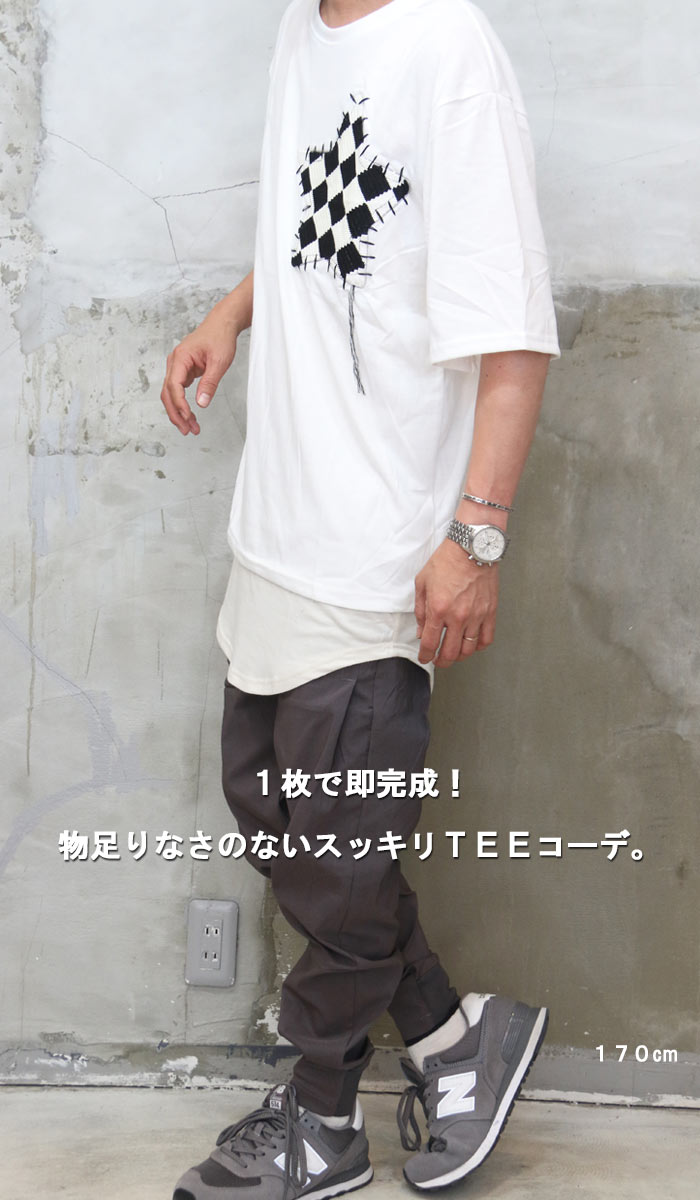 ワッペンTシャツ メンズ [M便 1/1] tシャツ 星柄Tシャツ チェックT