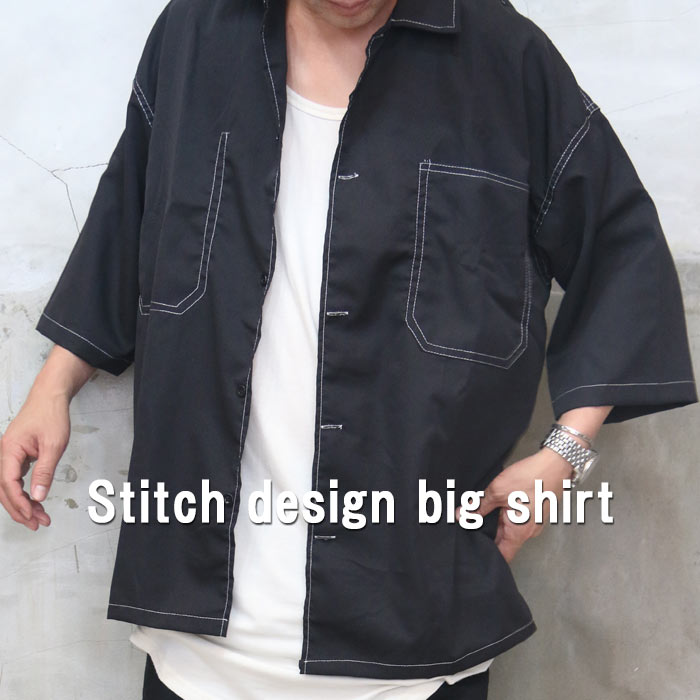 MHL 半袖シャツ 黒色 Mサイズ ステッチビッグシャツ メンズ [M便 1/1] シャツ 半袖シャツ 5分袖