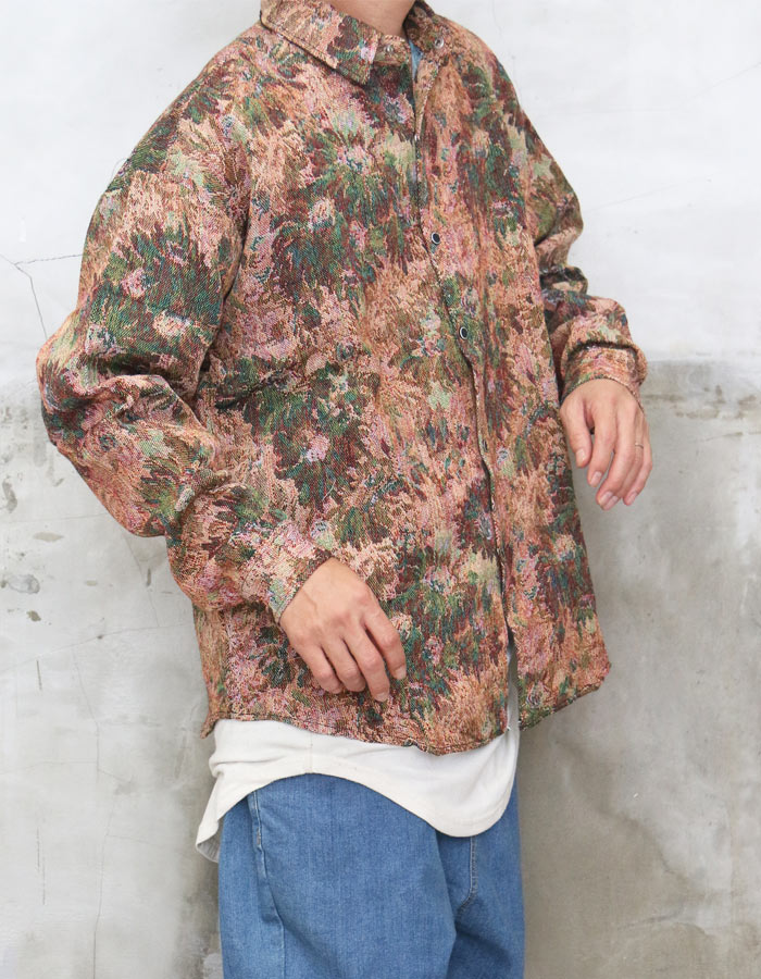 ジャガード織花柄シャツ 花柄ビッグシャツ ビッグシャツ メンズ ビッグ