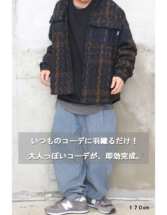 新品 チェック柄フード付きジャケット ネイビー カジュアル