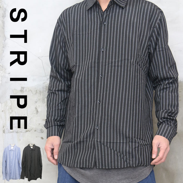 MAZZEL ストライプシャツ Mサイズ　長袖　新品未開封 ストライプシャツ メンズ 長袖シャツ [M便 1/1] シャツ トップス