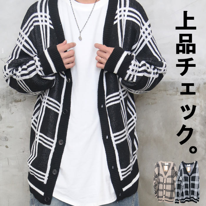 チェック柄カーディガン メンズ チェックカーデ カーディガン 長袖