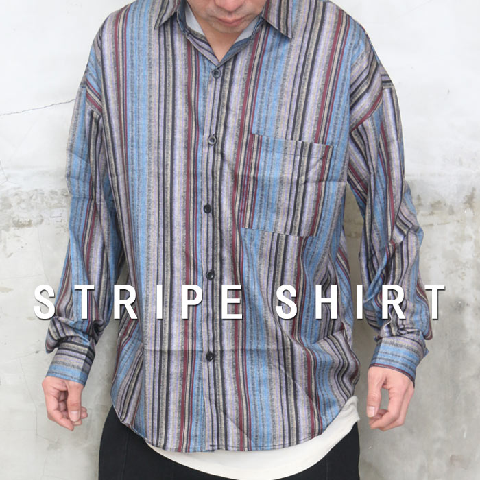 ストライプシャツ メンズ [M便 1/1] マルチストライプシャツ 長袖