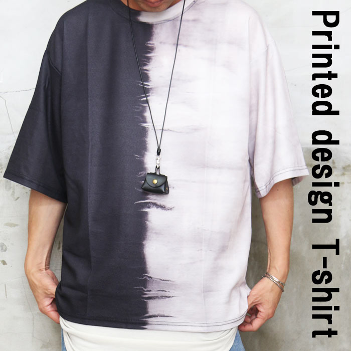 プリントデザインTシャツ メンズ [M便 1/1] プリントTシャツ 染め風T