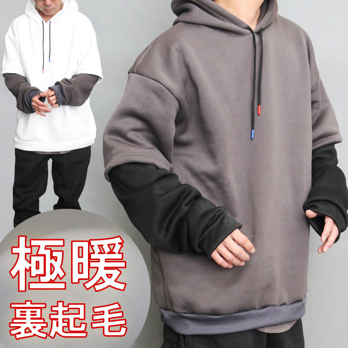 フェイクレイヤードパーカー メンズ プルオーバーパーカー 裏起毛