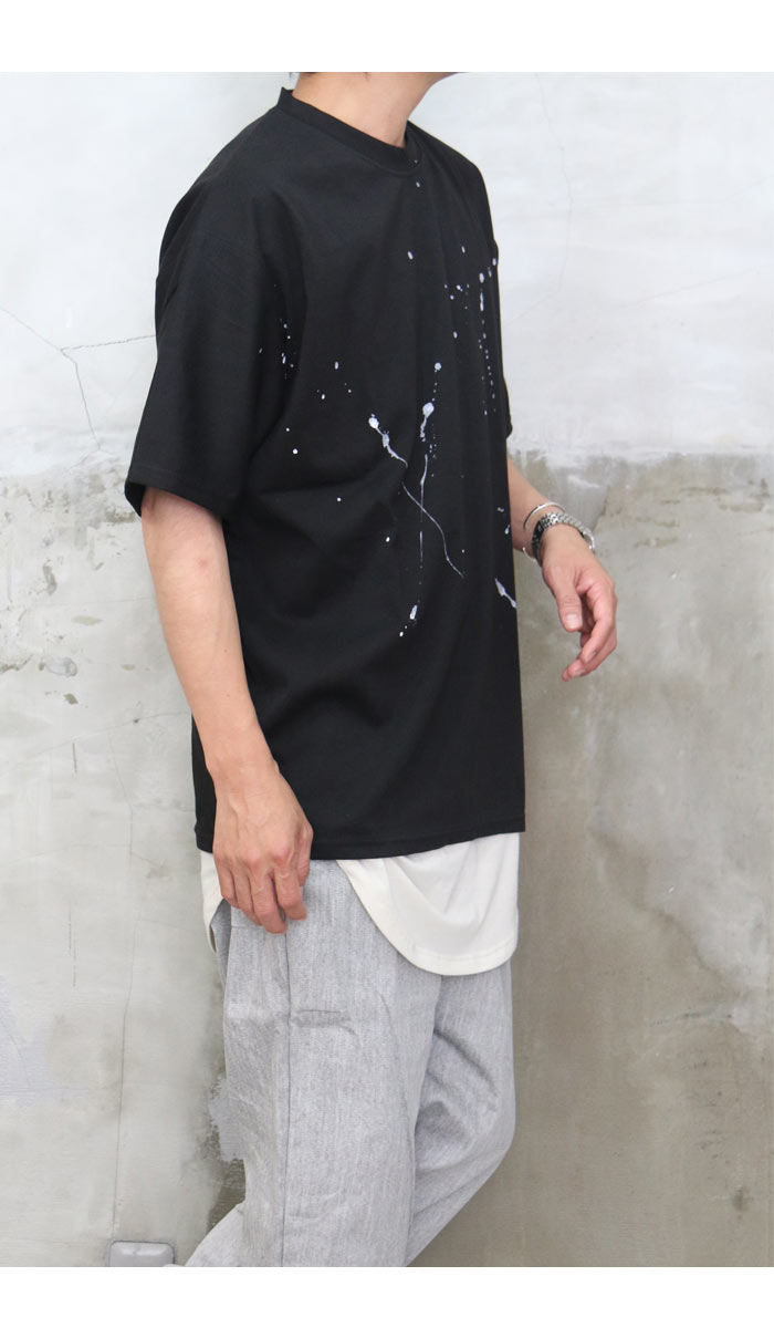 5分袖ハンドペイントTシャツ [M便 1/1] ペイントTシャツ メンズ