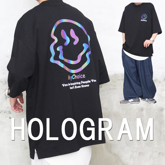 ホログラムプリントビッグTシャツ メンズ [M便 1/1] ホログラムTシャツ