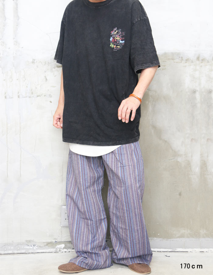 マルチカラーワイドパンツ メンズ [M便 1/1] ワイドパンツ ストライプ