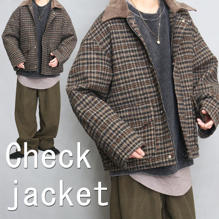 チェック柄ジャケット メンズ 中綿ジャケット 防寒ジャケット ウール混