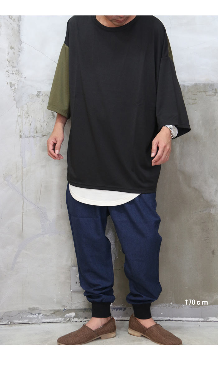 ローヘン　裾リブパンツリブ　ネイビー 送料無料】バーゲン!裾リブテーパードパンツ [M便 1/1] テーパード